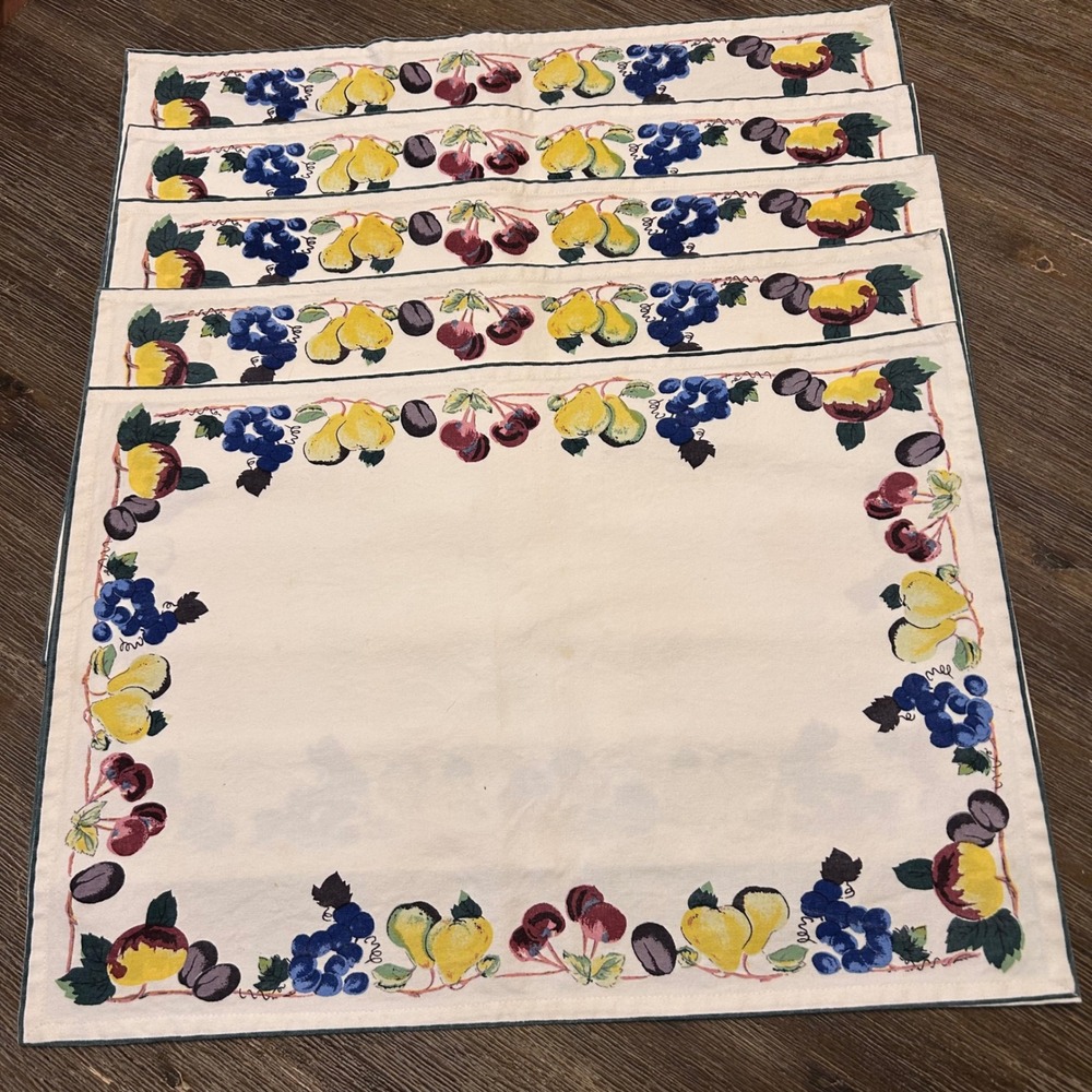 Villeroy & Boch Fruit Pattern Placemats Set‎ of 5 White Blue Yellow Red